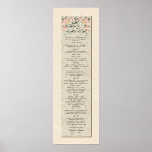 8 x 24 Voor een blijvende liefde Crème damastrozen Poster (Voorkant)