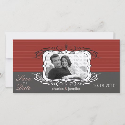 8 x 4" Chic Deco Red Bewaar de datum aankondiging (Voorkant)