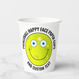 8 x Custom Pickleball Party BLUE EYES Happy Face Papieren Bekers