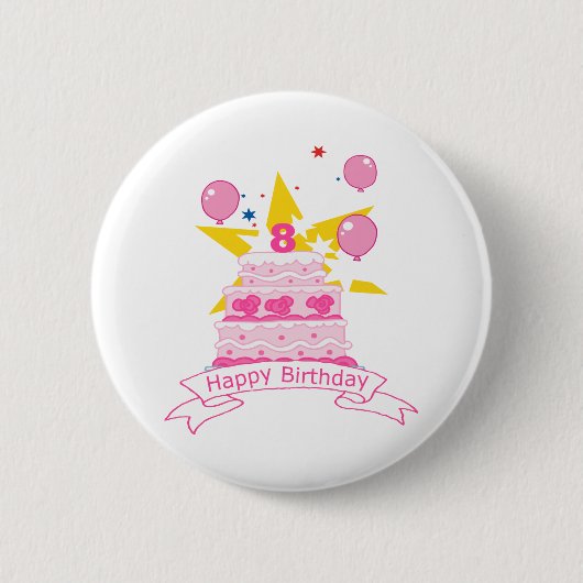 8 Year Old Birthday Cake Ronde Button 5,7 Cm (Voorkant)