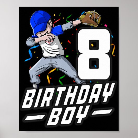 8 Year Old Kids Boys 8th Birthday Baseball Dabbing Poster (Voorkant)
