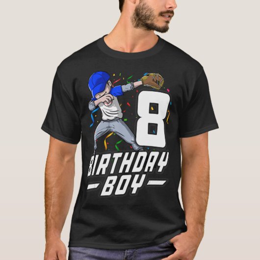 8 Year Old Kids Boys 8th Birthday Baseball Dabbing T-shirt (Voorkant)