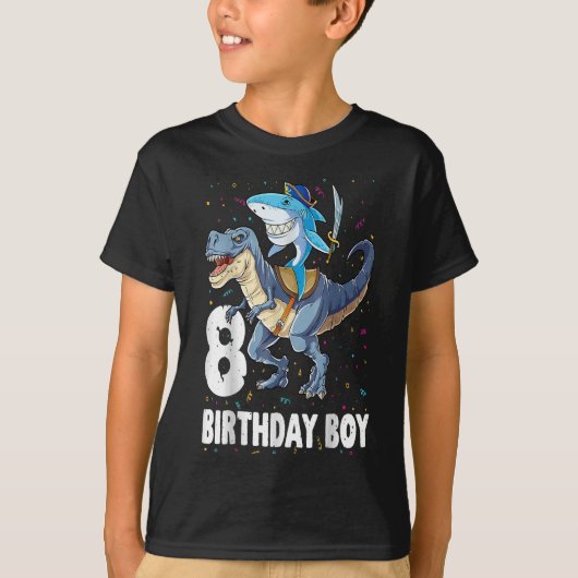 8 year old Shirt 8th Birthday Boy Shark Dinosaur (Voorkant)