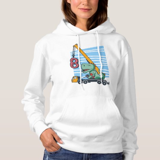 8 years 8th Birthday Mobile Crane Dinosaur Hoodie (Voorkant)