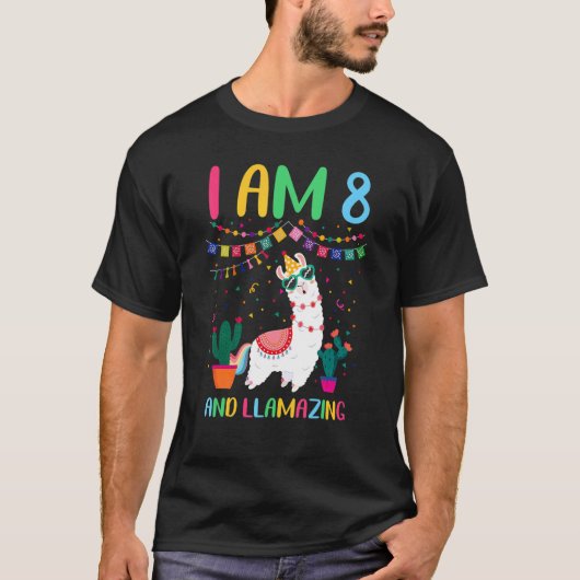 8 Years Old Llamazing Birthday Girl 8th Cute Llama T-shirt (Voorkant)