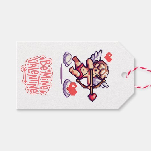 8bit cupid Kleurrijke Valentijnsdag hart Cadeaulabel (Voorkant (Horizontaal))