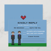 8bit Pixel Gamer Groom & Groom Wedding RSVP Kaartje (Voorkant / Achterkant)