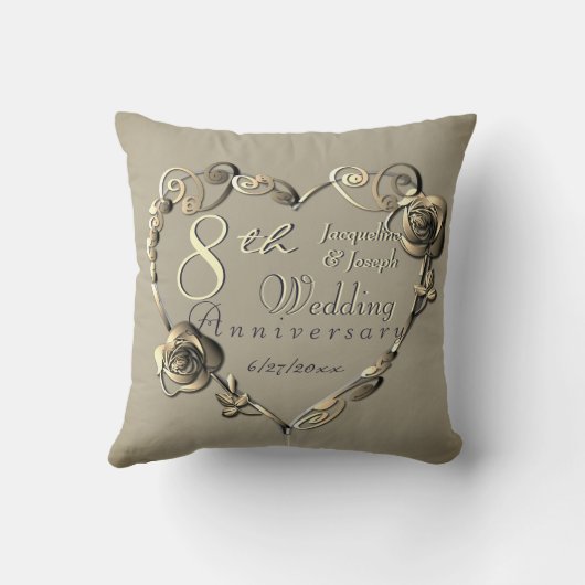 8e,19e Bruiloft Jubileum Brons Roos Hart Kussen (Achterkant)