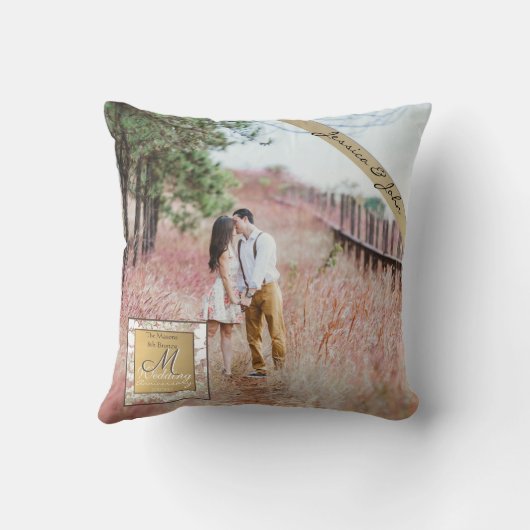 8e, 19e Jubileum Bronze Wedding Custom Foto Kussen (Achterkant)