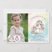 8e Achtste Eenhoorn Feestje Pastel Regenboog Feest Kaart (Voorkant)