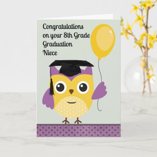 8e Afstuderen Kaart voor Niece met Owl (Gele Bloem)