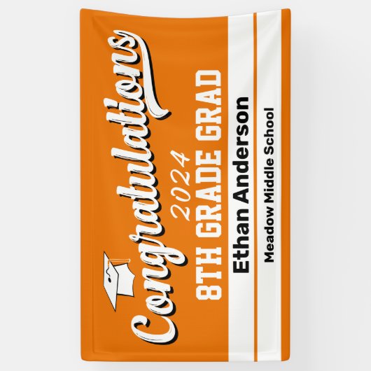 8e Afstuderen Sinaasappel en witte banner (Verticaal)