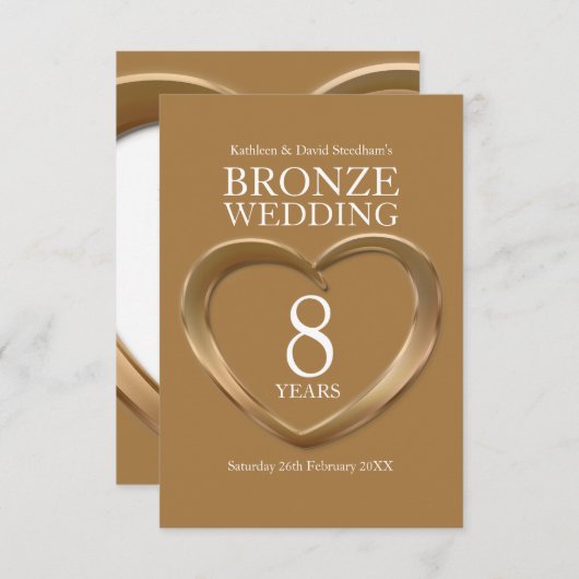 8e bronzen bruiloft hartslagkaart RSVP kaartje (Voorkant / Achterkant)