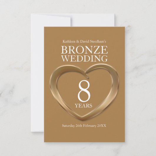 8e bronzen huwelijksjubileum hart antwoordkaart RSVP kaartje (Voorkant)