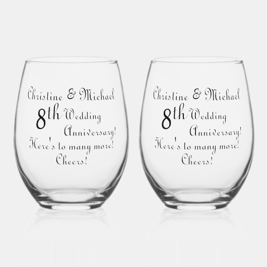 8e Bronzen Trouwen Jubileum Handtekening Wijnglas Zonder Voet (Voorkant)