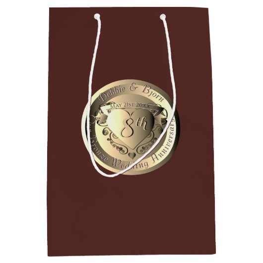8e bruiloft Jubileum Bronzen Hart Medallion Medium Cadeauzakje (Voorkant)