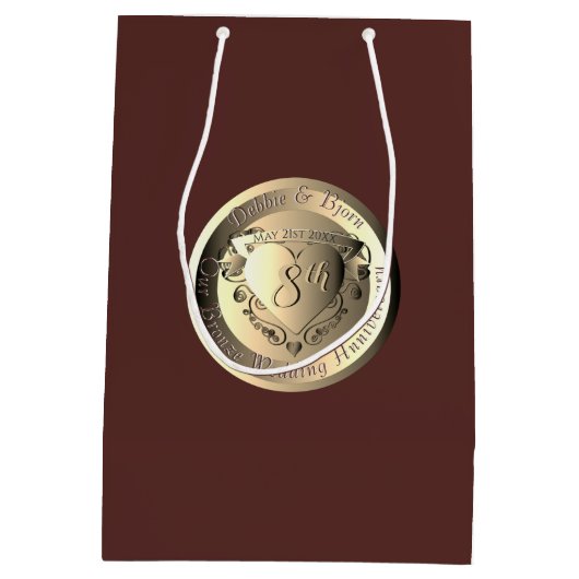 8e bruiloft Jubileum Bronzen Hart Medallion Medium Cadeauzakje (Achterkant)