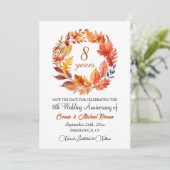 8e bruiloft Jubileum Elegante Herfst Bloemen Save The Date (Staand voorkant)