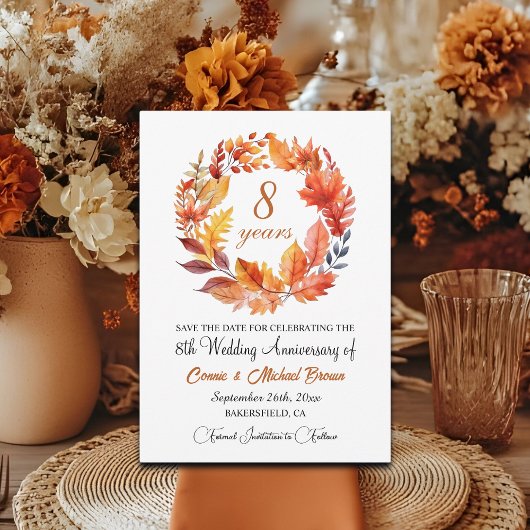 8e bruiloft Jubileum Elegante Herfst Bloemen Save The Date
