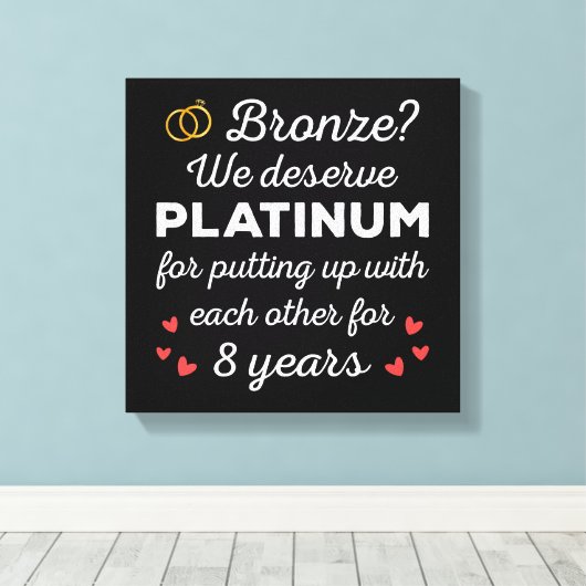 8e bruiloft Jubileum I - Bronze Funny Couple Canvas Afdruk (Insitu (Houten vloer))