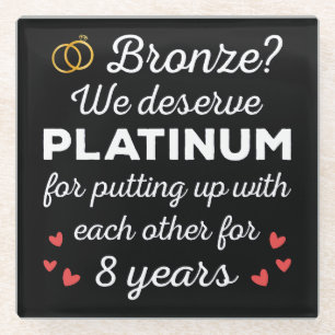 8e bruiloft Jubileum I - Bronze Funny Couple Glazen Onderzetter