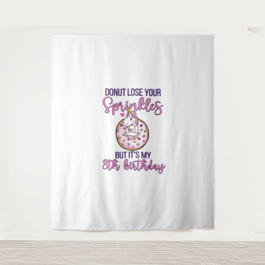 8e donut-verjaardagsfeestje eenhoorn acht jaar oud wandkleed (Voorkant)