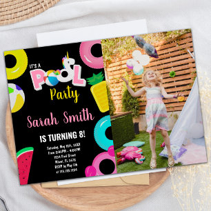 8e Eenhoorn watermeloen Foto Zwembad Verjaardag Kaart