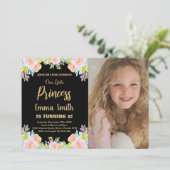 8e Floral Glitter Princess Birthday met foto Kaart (Staand voorkant)