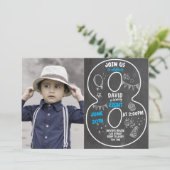 8e geboortecyalkbord met foto-nummer blauw kaart (Staand voorkant)