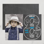 8e geboortecyalkbord met foto-nummer blauw kaart (Voorkant / Achterkant)