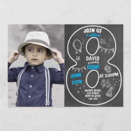 8e geboortecyalkbord met foto-nummer blauw kaart