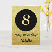 8e Gelukkige Verjaardag Zwart en Goud Glitter Kaar Kaart (Gele Bloem)