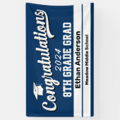 8e graad Afstuderen donkerblauw en witte banner (Verticaal)