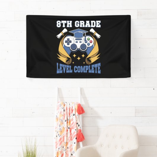 8e Graad Niveau Complete Gaming Gamer Afstuderen Spandoek (Insitu)