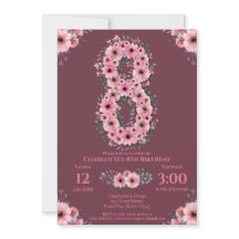 8e grote verjaardag Girl Pink Flowers Green Foliag