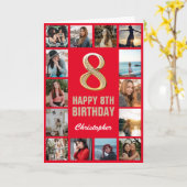 8e Happy Birthday Red en Gold Photo Collage Kaart (Gele Bloem)