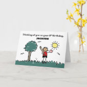 8e Honkbal Verjaardag Custom Name Stick Figuur Kaart (Gele Bloem)