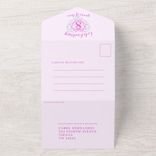 8e huwelijksverjaardag RSVP tweekleurige toermalij All In One Uitnodiging (Buitenkant)