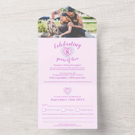 8e huwelijksverjaardag RSVP tweekleurige toermalij All In One Uitnodiging (Binnen)