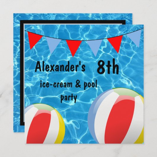 8e Ice-Cream & Pool Party voor jongens Kaart (Voorkant / Achterkant)