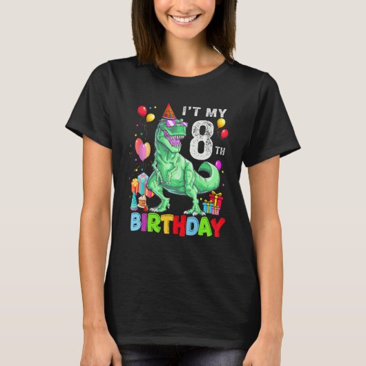 8e jaar oud Het is mijn 8e verjaardag Rex Dinosaur T-shirt (Voorkant)