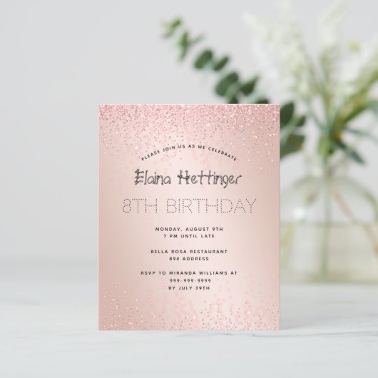 8e jaarbudget feestdag Glitter Roos Gold Metal (Staand voorkant)