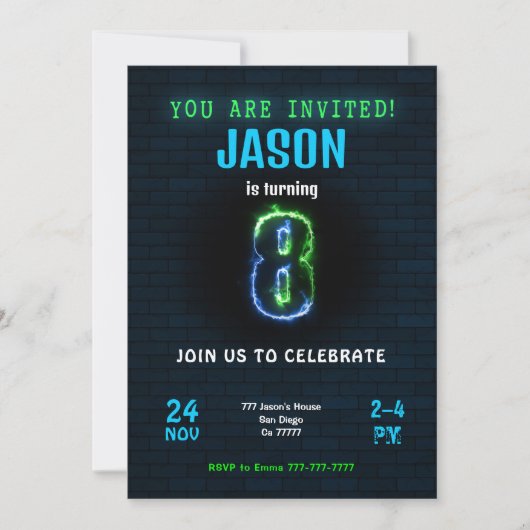 8e jongen verjaardag uitnodiging (Voorkant)