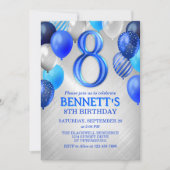 8e Jongens Blauwe Verjaardag Uitnodiging (Voorkant)