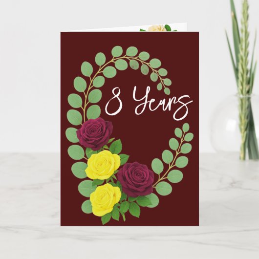 8e Jubilea Kaart – Bourgogne & Gele Bloemen (Voorkant)