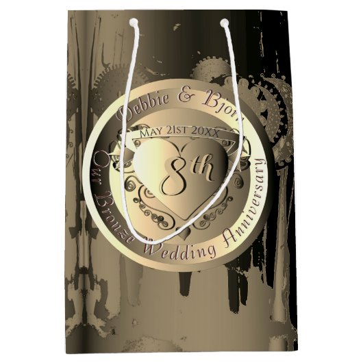 8e Jubileum Bronze Heart Medallion Med Medium Cadeauzakje (Voorkant)