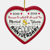 8e Jubileum Cadeau Hart Gevormd Kerst Keramisch Ornament (Achterkant)