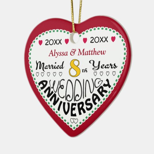 8e Jubileum Cadeau Hart Gevormd Kerst Keramisch Ornament (Links)