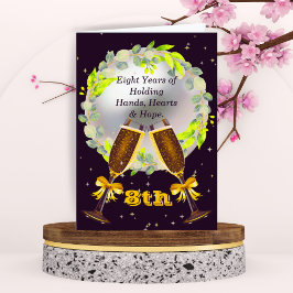 8e Jubileum Kaart-parel, wijnglazen en krans Kaart