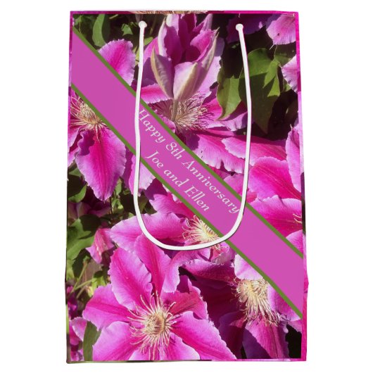 8e Jubileum, roze Clematis Medium Cadeauzakje (Achterkant)